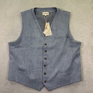 NEW Beotyshow Vest Mens XL Light Blue Lined 6-Button Preppy Formal Casual Cotton